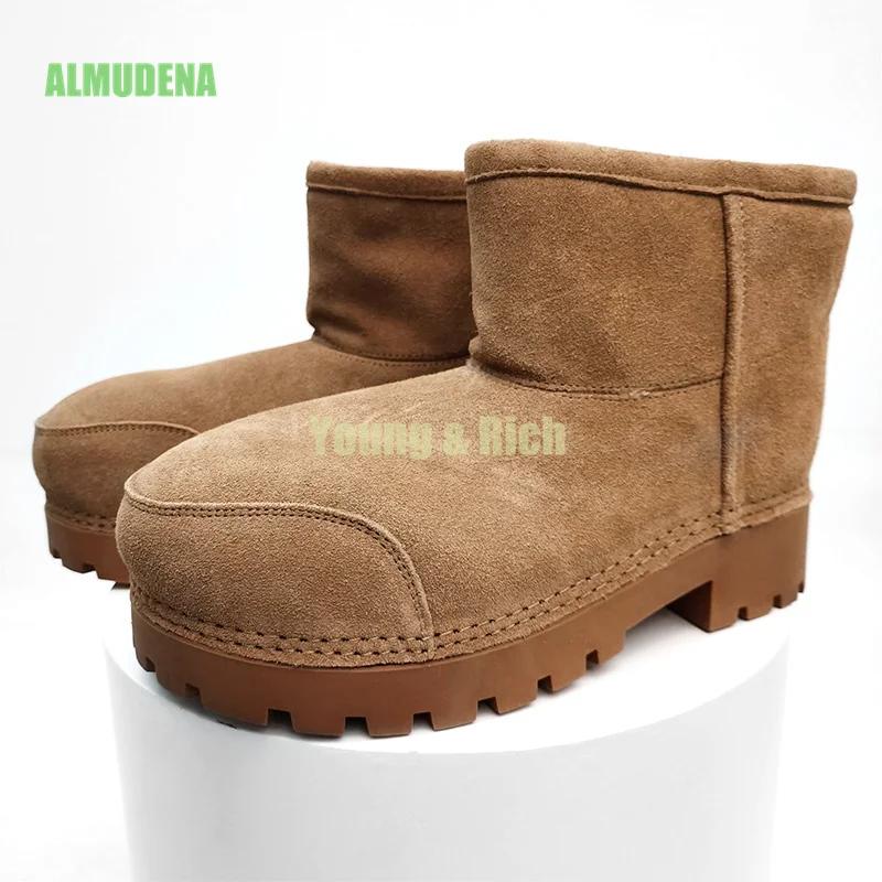 Bottes De neige mi-longues en peluche épaisse, couleur unie, antidérapantes, rétro, semelles épaisse