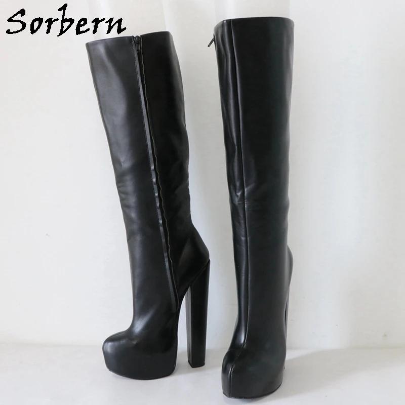 Sorbern-Bottes à Talons Épais pour Femme, Chaussures à Plateforme Invisible, Hauteur du Genou, Longu