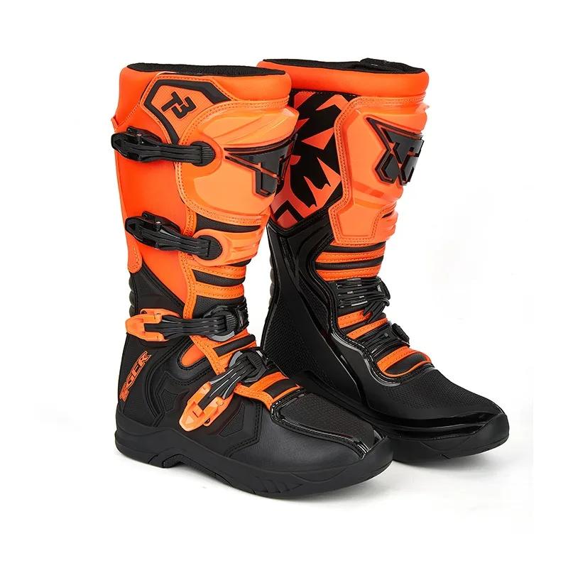 Bottes de moto T3 pour hommes, en cuir, antidérapantes, bottes de moto professionnelles pour femmes,