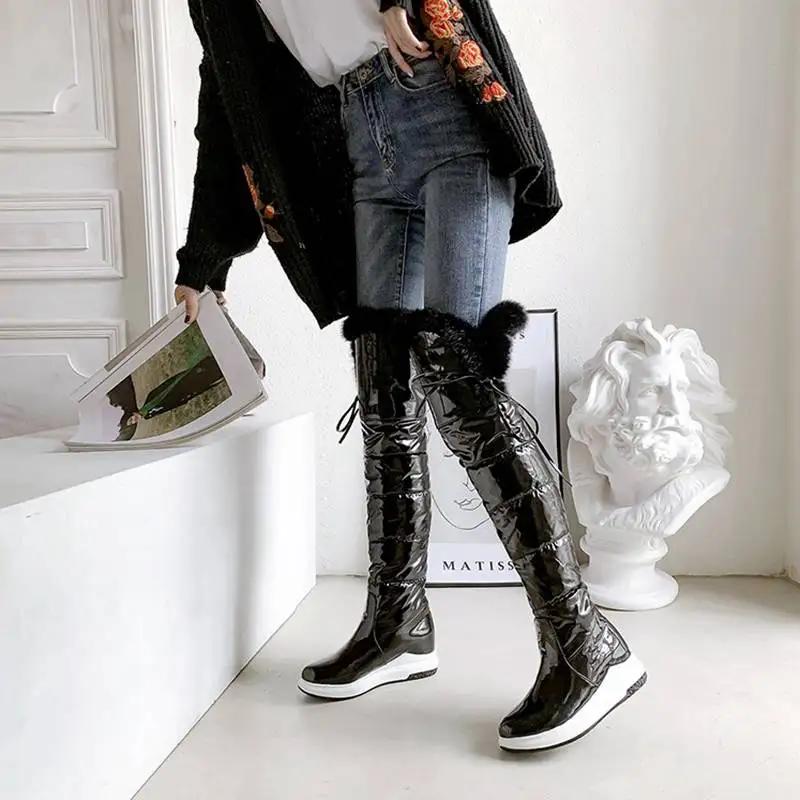REAVE Aan-Cuissardes imperméables pour femme, chaussures de neige à talons optiques, grande taille, 