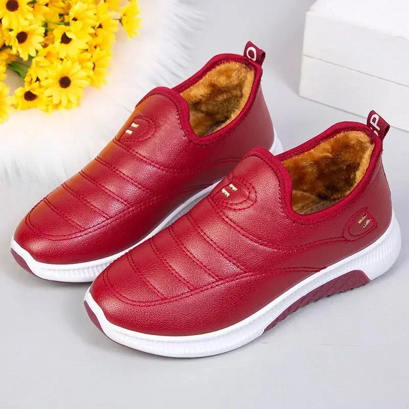 Bottes de neige femmes chaussures chaud en peluche fourrure bottines hiver femme sans lacet plat cha