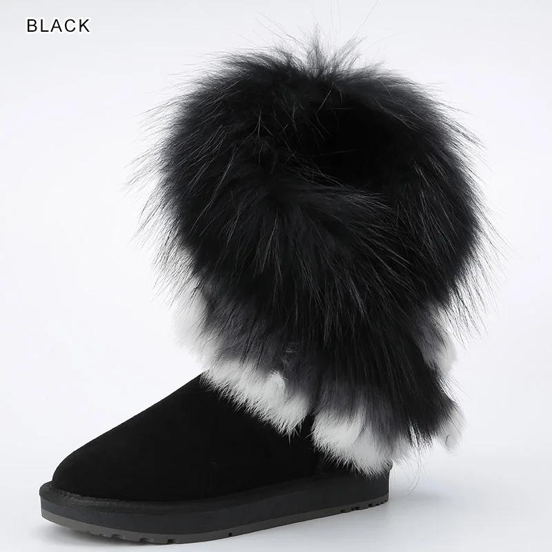 INOE mode femmes hiver bottes de neige avec fourrure de lapin raton laveur glands Double visage peau