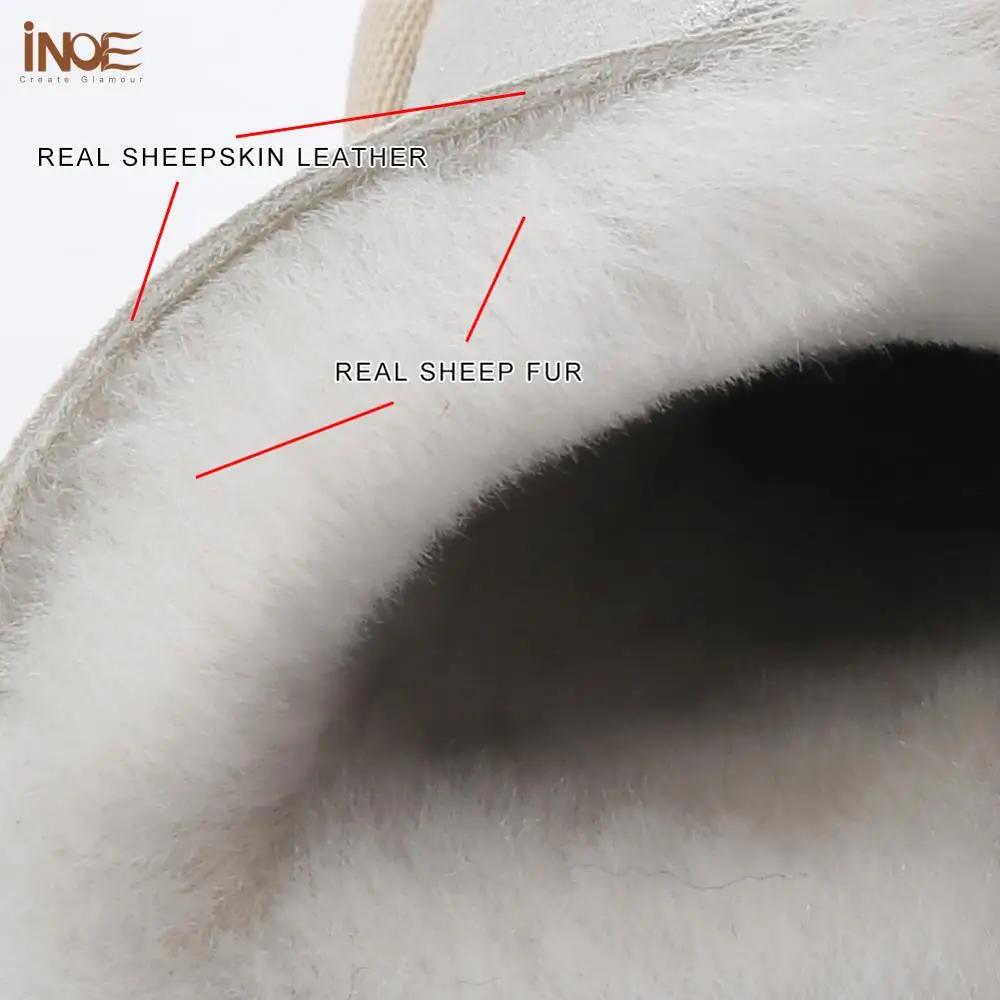 INOE Bottes d'hiver en cuir de mouton véritable doublées de fourrure de laine pour femmes Chaussures courtes et chaudes à la che