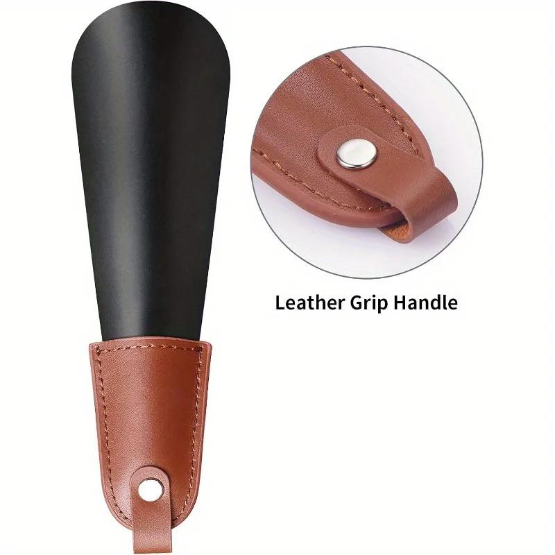1 chausse-pied en acier inoxydable avec poignée en cuir