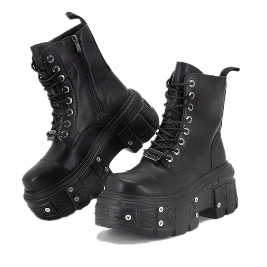 Style Punk femmes bottes à lacets talon hauteur plate-forme chaussures femme gothique cheville Rock bottes métal décor homme et femme baskets 2025
