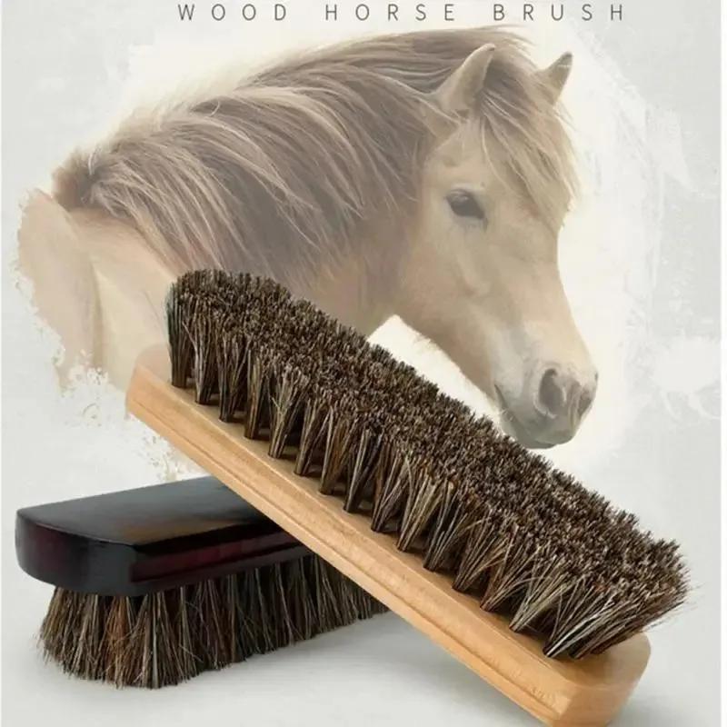 Brosse à chaussures en cuir de qualité 13cm, manche en bois massif, outil de polissage, brosse de nettoyage pour vernis à bottes en daim Nubuck