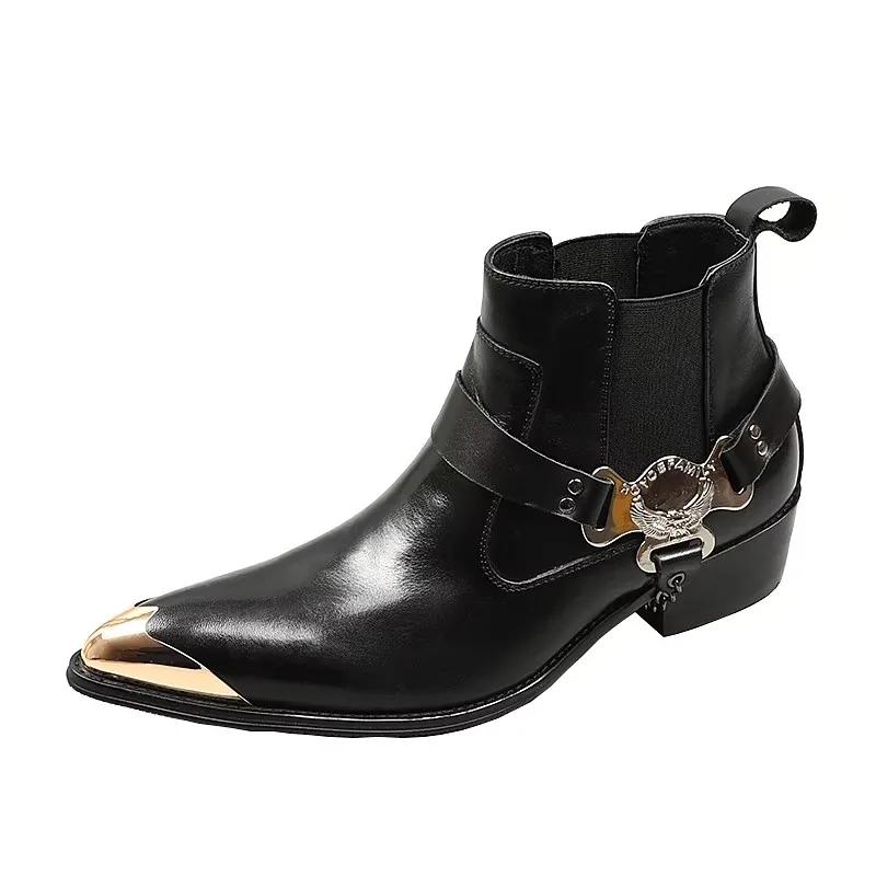 Bottes en Cuir à Bout Jolie tu pour Homme, Chaussures de Travail, Style Européen