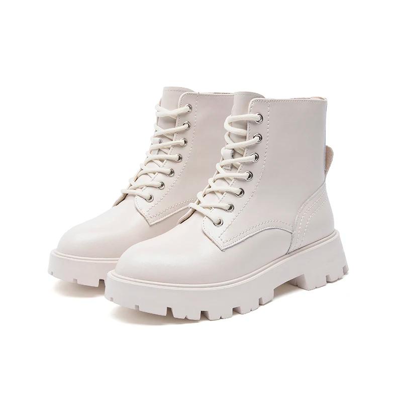 Bottines d'hiver pour femmes en cuir véritable, nouvelles bottes de moto à lacets antidérapantes, bottines à la cheville de style britannique pour femmes, 2026