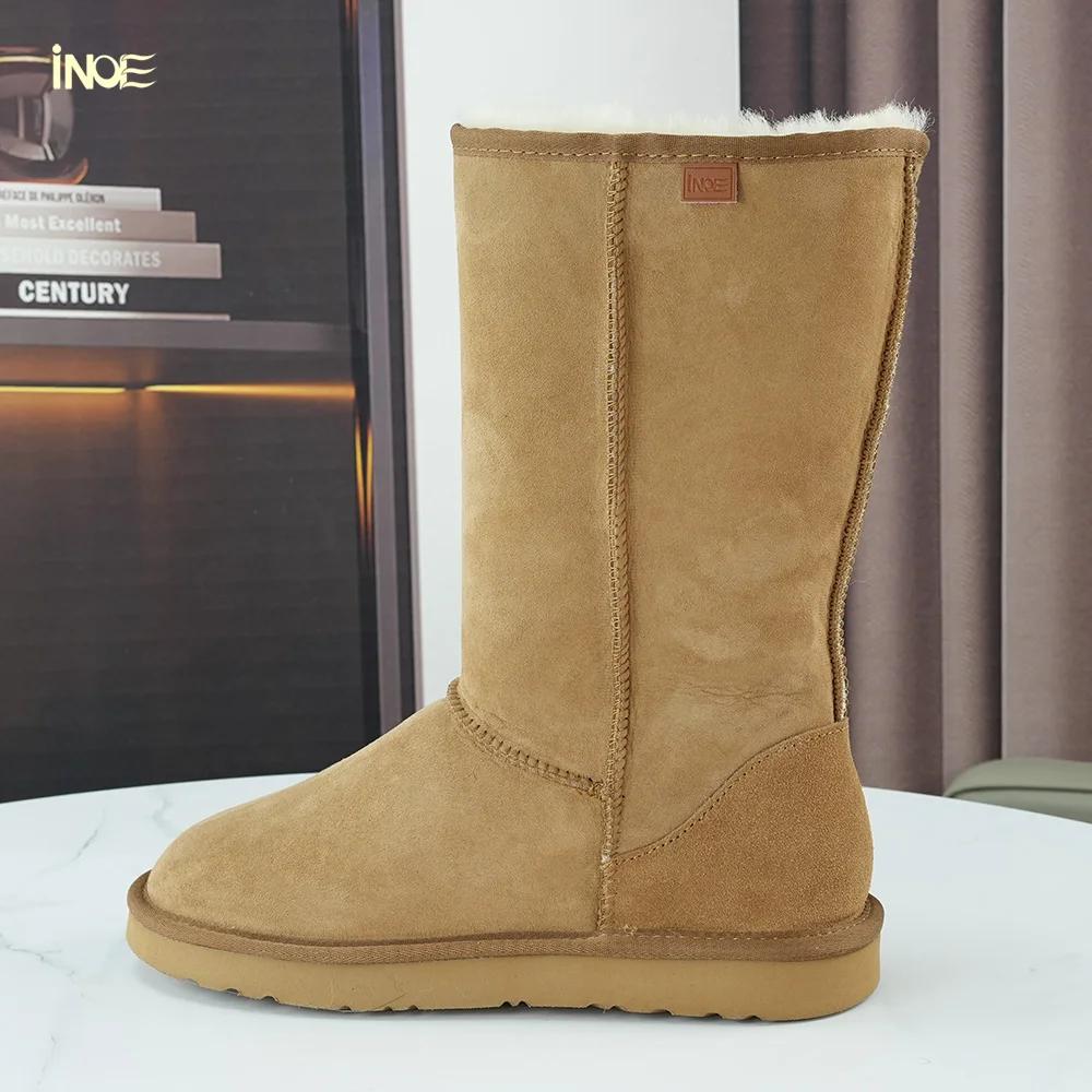 INOE femmes classique haute hiver bottes de neige Double visage en peau de mouton daim cuir doublure