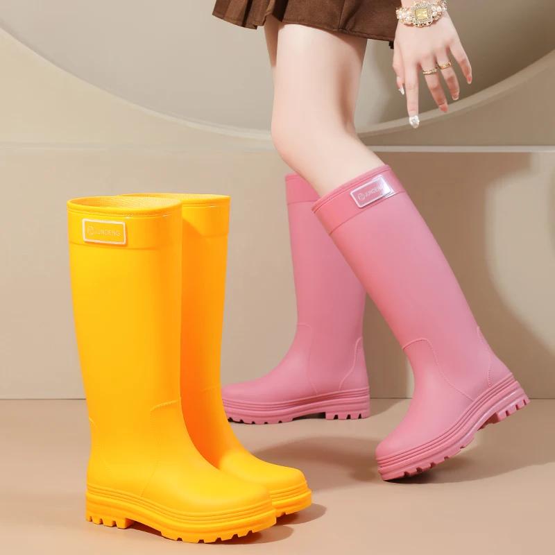 Bottes de pluie jaunes Thi à Tube haut pour femmes, vêtements d'extérieur d'été imperméables et antidérapants, bottes longues résistantes à l'usure