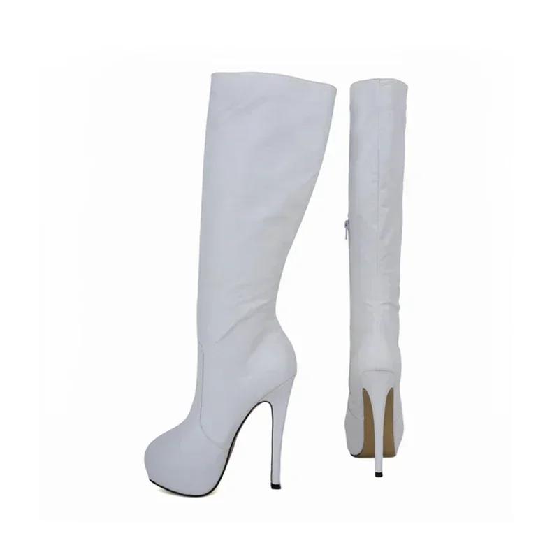 Bottes longues au-dessus du genou pour femmes, chaussures à plateforme pour dames, talons hauts Parker ronds, châssis aiguille, cuir Super 256, sexy, hiver, 14cm
