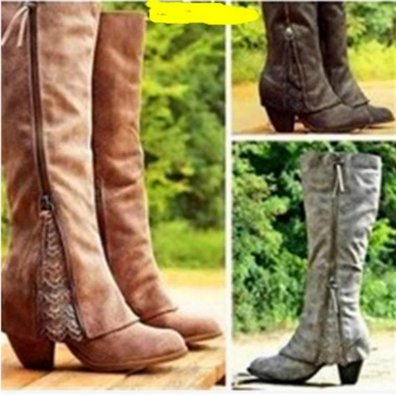 FHC – bottes hautes pour femmes, chaussures troupeau automne/hiver, Botas longues à glands, bout rond, grande taille 34-43, noir, kaki, gris, livraison directe