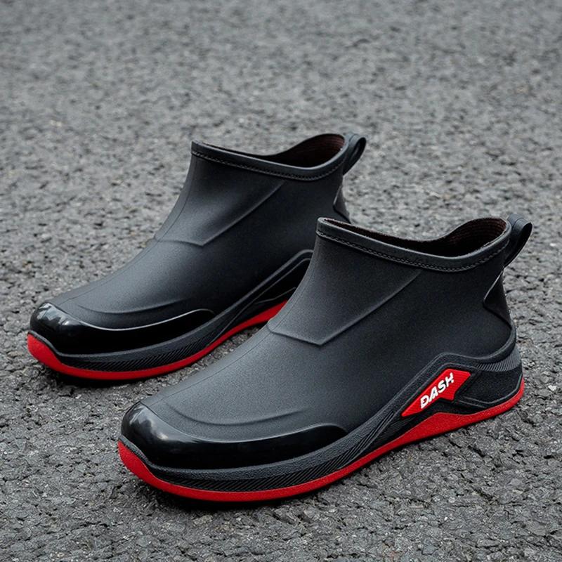 Hommes bottes de pluie chaussures antidérapantes bottes de pluie en plein air décontracté en plein air à tube court travail pêche chaussures en caoutchouc chaussures imperméables pour hommes