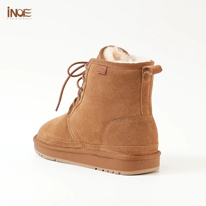 INOE mode bottines de neige pour hommes véritable vache daim peau de mouton fourrure