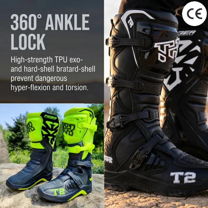 Bottes de moto professionnelles T2 pour hommes, bottes de motocross tout-terrain, bottes de moto pour la conduite sur route et hors route, protection pour la conduite de moto tout-terrain