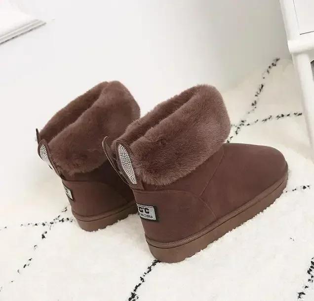 Bottes de neige rembourrées en velours pour femmes, chaussures d'extérieur, fourrure, garder au chaud, monochromatique, décontracté, femme, hiver, nouveau, 2021