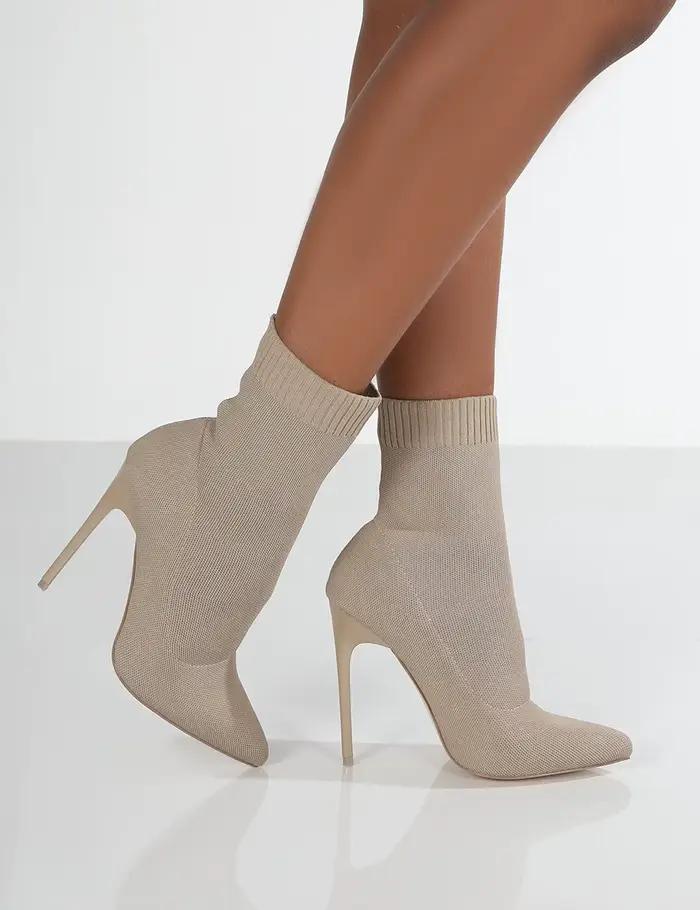 Bottes courtes à talons hauts pour femmes, chaussures noires, automne, hiver