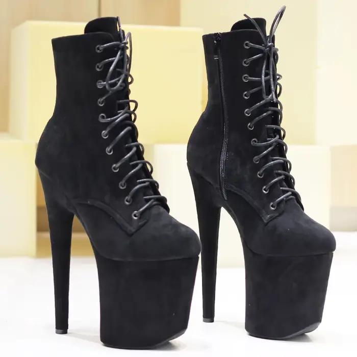 Bottines en flanelle à lacets, talon 8 pouces, plateforme extrême, pôle danse, 4 pouces, en Stock, t