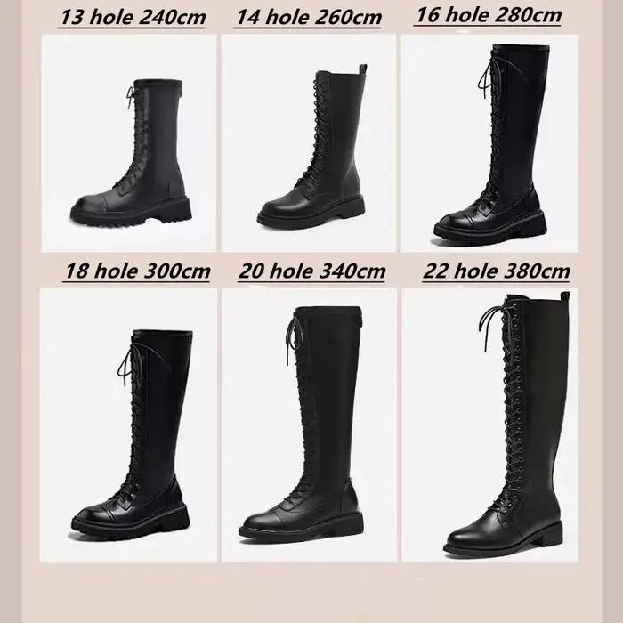 Bottes sur mesure lacets bottes outillage chaussures en cuir noir allongé Extra Long hommes femmes ciré corde ronde lacets