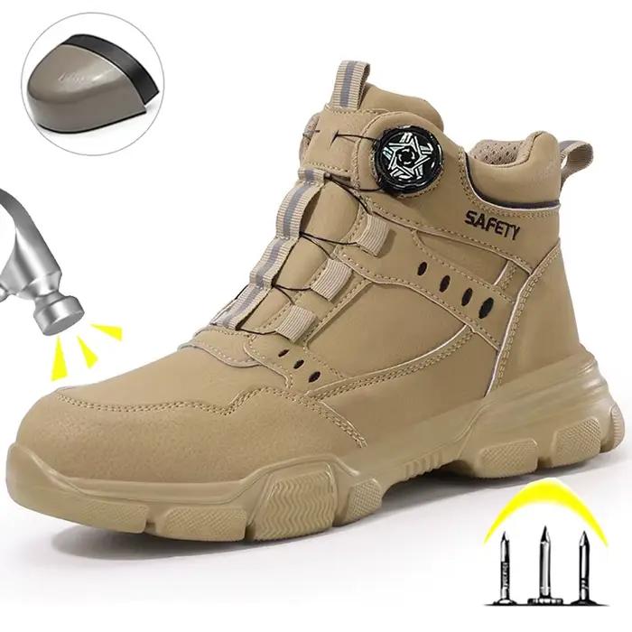 Bottes de sécurité mi-hautes pour hommes, résistantes à l'eau, avec embout en acier anti-écrasement, anti-perforation, résistantes à l'usure, antidérapantes, pour la construction industrielle