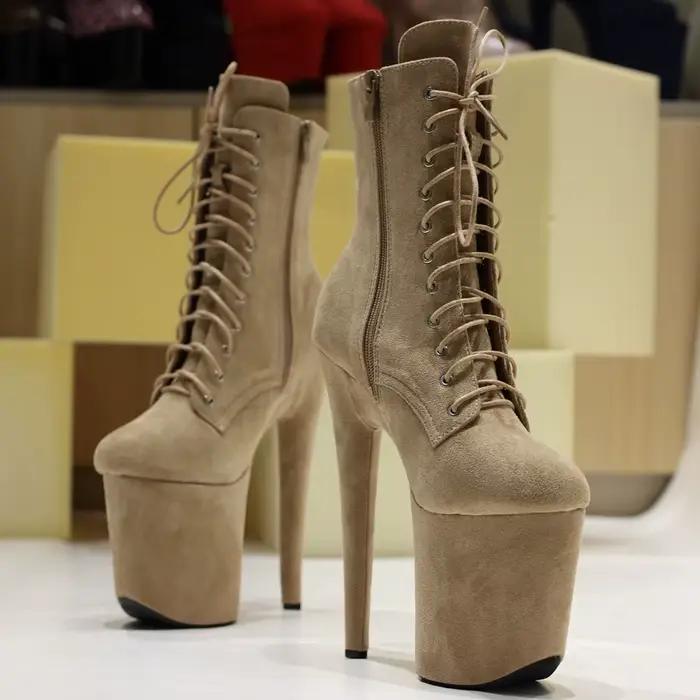 Bottines en flanelle à lacets, talon 8 pouces, plateforme extrême, pôle danse, 4 pouces, en Stock, t