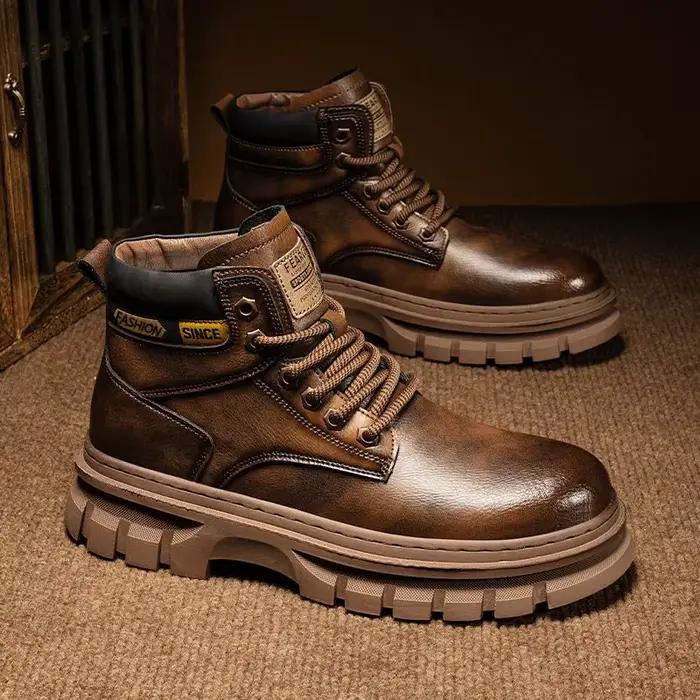 Vintage hommes plate-forme bottines automne hiver britannique Chelsea cuir bottes en plein air antid