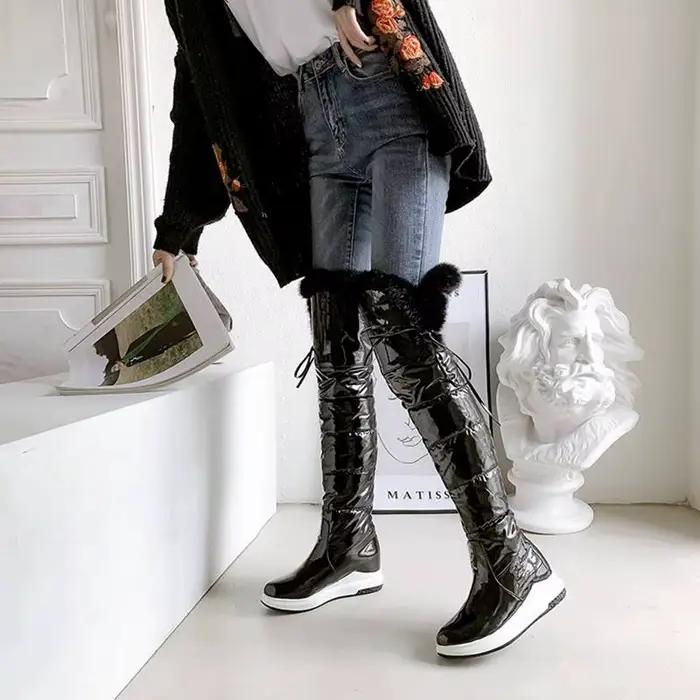 REAVE Aan-Cuissardes imperméables pour femme, chaussures de neige à talons optiques, grande taille, 