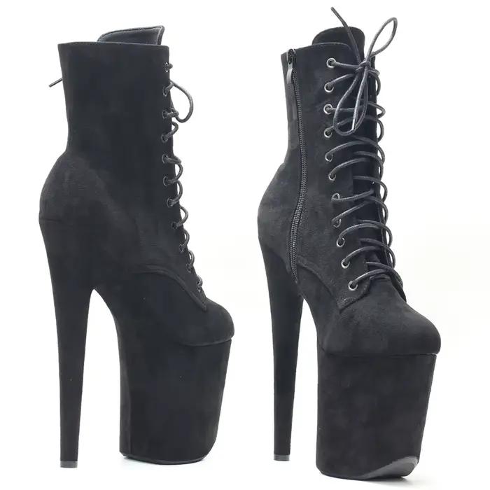 Bottines en flanelle à lacets, talon 8 pouces, plateforme extrême, pôle danse, 4 pouces, en Stock, t