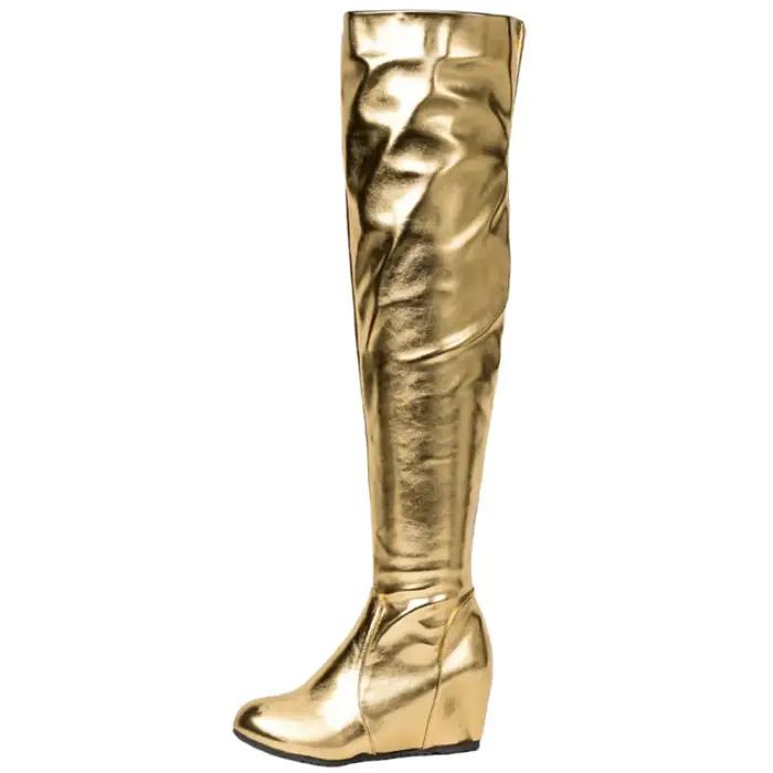 Bottes longues au-dessus du genou pour femmes, talons compensés, chaussures d'hiver, or, argent, gra