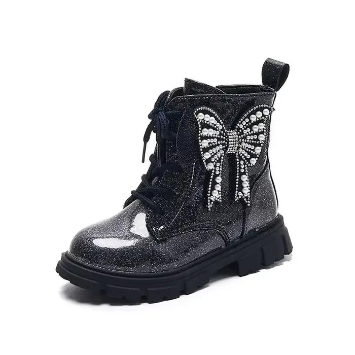 Bottes de rinçage imperméables pour filles, bottes de princesse pour enfants Catwalk, perles papillo