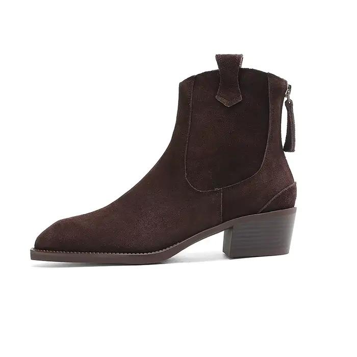 2025 automne hiver tendance vache daim femmes bottes occidentales noir marron kaki violet vert borde