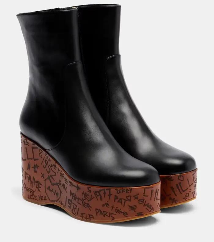 Bottines à plateforme en cuir pour femmes, style rétro punk, à la mode, avec semelle en bois imprimé