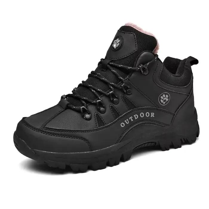 HIKEUP-Bottes de neige en cuir véritable pour hommes et femmes, bottes de rinçage imperméables, caou