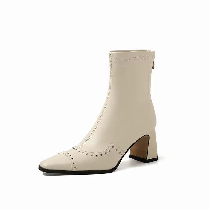 Ods-Bottes à Rivets Carrées pour Femme, Talons Épais, artificiel astiques, à la Mode, Automne Hiver