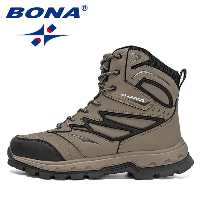 BONA-Bottes de neige en cuir coordonnantes pour homme, chaussures montantes en peluche, chaudes, de