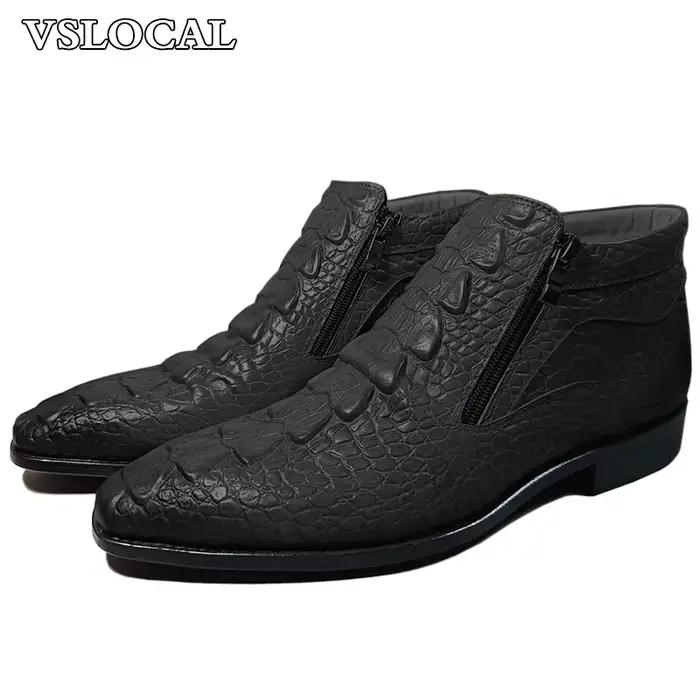 Marque de luxe hommes bottines chaussures noir marron Crocodile imprime fermeture éclair Chelsea bot