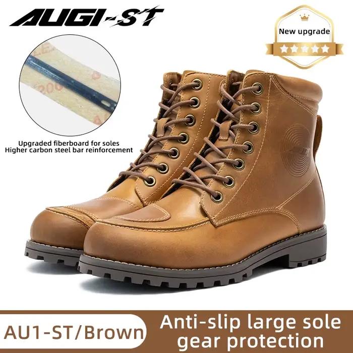 Bottes de moto rétro en cuir de vache pour hommes et femmes, Anti-chute, équipement d'équitation de
