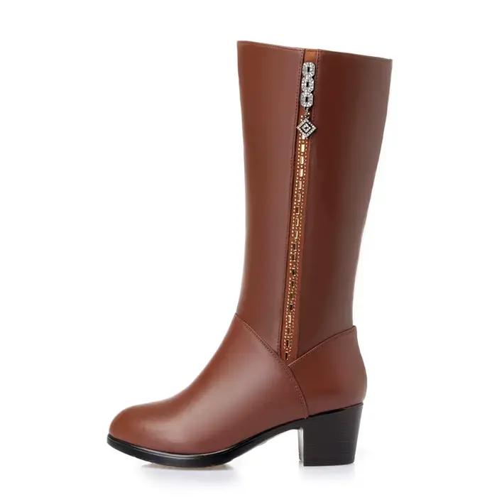AIYUQI – bottes d'hiver en cuir véritable pour femme, bottes de moto, grande taille 35-43, bottes ch