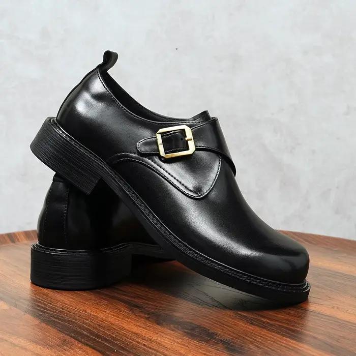 Nouvelles chaussures pour hommes, chaussures en cuir à bout carré avec boucle, faites à la main, en