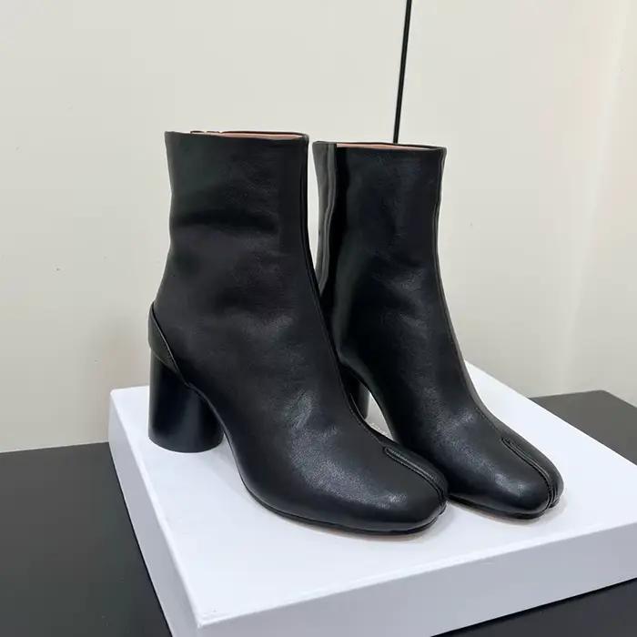 Bottines en cuir véritable pour femmes, nouveau Design Splittoe, talons hauts, doublure en peau de m