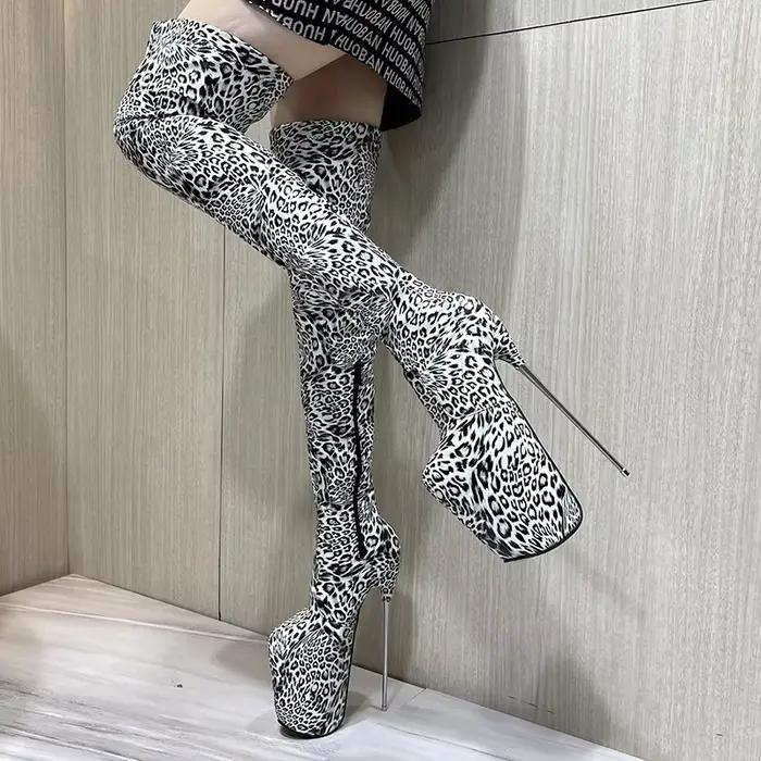 Bottes longues au-dessus du genou pour femmes, talons aiguilles fins, escarpins punk, chaussures à p