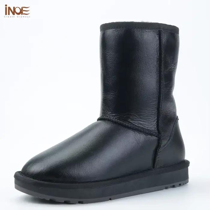 Bottes d'hiver classiques pour femmes INOE, en cuir de mouton véritable double face, chaussures ther