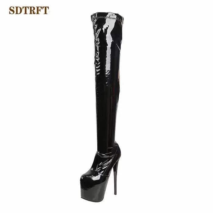 SDTRFT-Cuissardes à talons hauts ultra fins pour femmes, bottes à plateforme, chaussures de moto uni