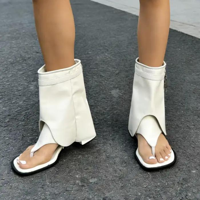 Bottines tendance à talon épais et bout carré ouvert pour femme, style français, motif chevrons, bou