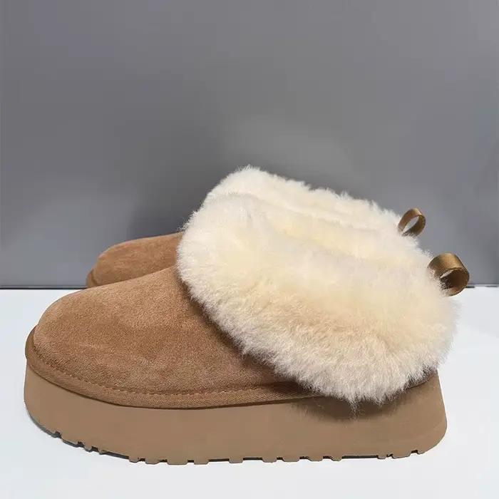 Femmes cheville bottes de neige mode plate-forme bas pantoufles maison chambre coton chaussures femm
