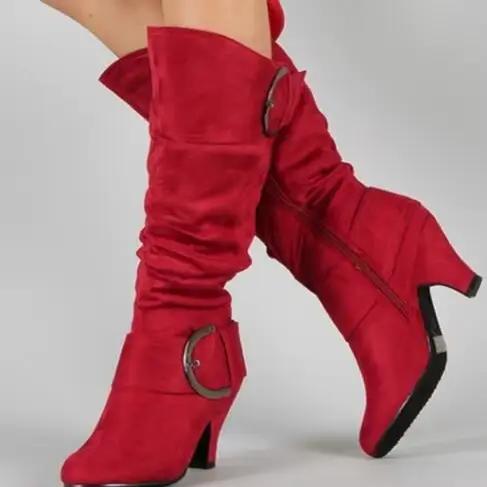 Nouvelles Bottes Hautes Femme Automne-Hiver 2026 en Faux Daim à Boucle, Talons Aiguilles Tendance, C