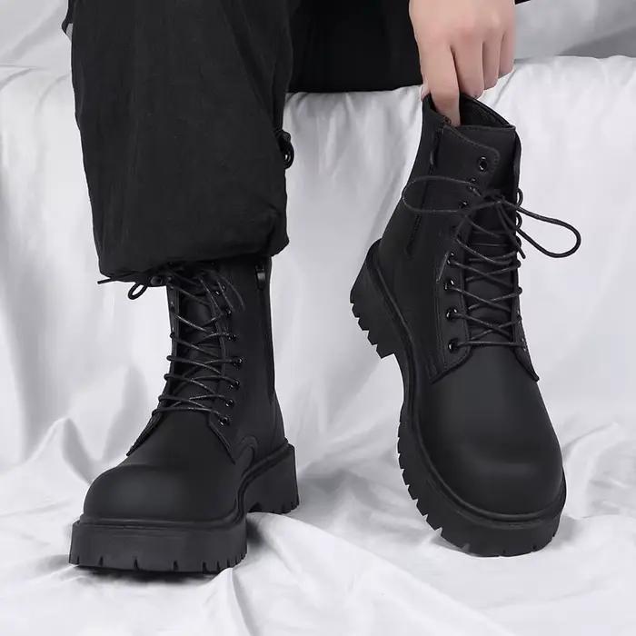 Bottes pour hommes bottes en cuir décontractées de haute qualité mode extérieur chaussons hauts noir