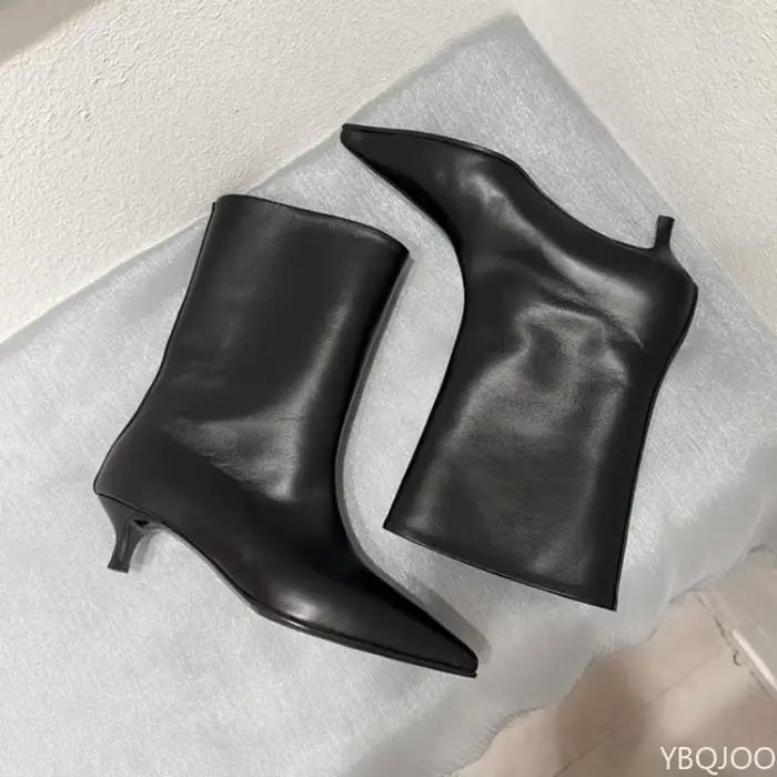 Nouvelles Bottes Courtes à Talon Chat Pointu pour Femme 2026 – Talon Bas, Talon Fin, Style Rétro, Bo