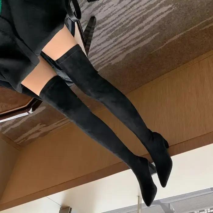 Bottes hautes Sexy pour femmes, nouvelle mode d'hiver au dessus du genou, escarpins chauds en daim a