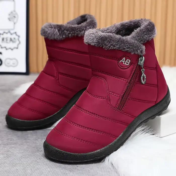 Bottines femme avec fourrure chaussures d'hiver femmes talons bas bottes d'hiver neige imperméable B